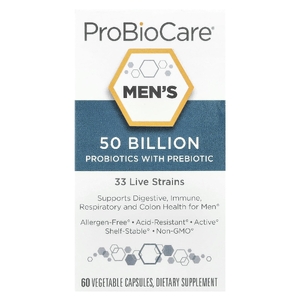 ProBioCare, пробиотики с пребиотиками для мужчин, 50 млрд, 60 растительных капсул