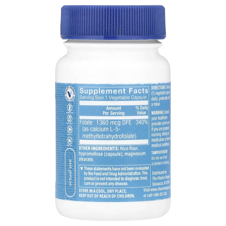 The Vitamin Shoppe, Метилфолат, 800 мкг, 60 растительных капсул