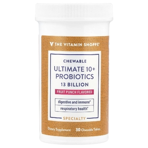 The Vitamin Shoppe, Chewable Ultimate 10+, пробиотики, фруктовый пунш, 13 млрд, 30 жевательных таблеток