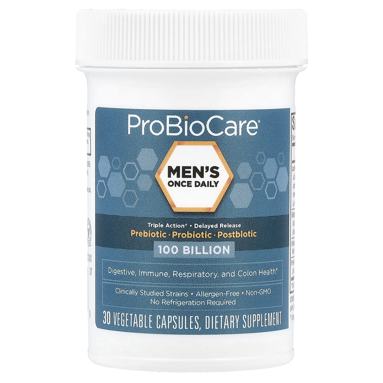 ProBioCare, Men's Once Daily, пребиотик, пробиотик, постбиотик, 100 млрд, 30 растительных капсул