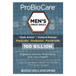 ProBioCare, Men's Once Daily, пребиотик, пробиотик, постбиотик, 100 млрд, 30 растительных капсул