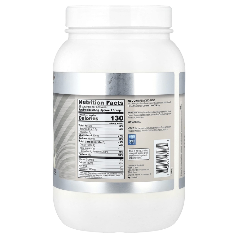 C4 / Cellucor, C4® Whey Protein, ваниль, 966 г (2,13 фунта)