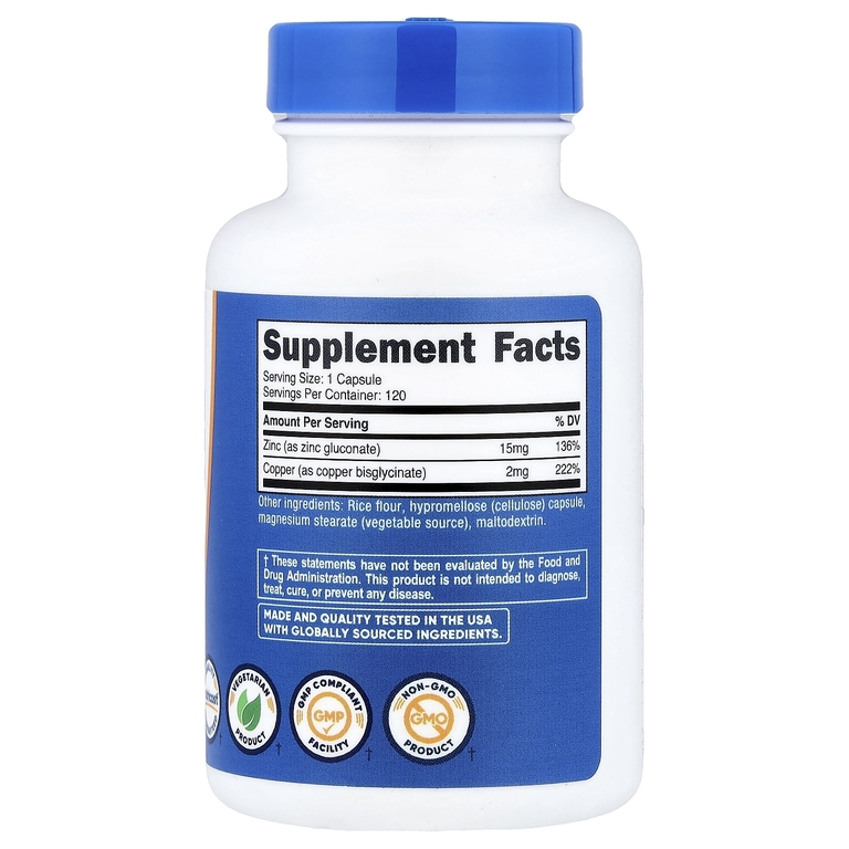 Nutricost, Цинк + медь`` 120 капсул