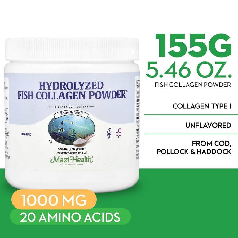 Maxi Health, Hydrolyzed, порошок из рыбьего коллагена ™, 155 г (5,46 унции)
