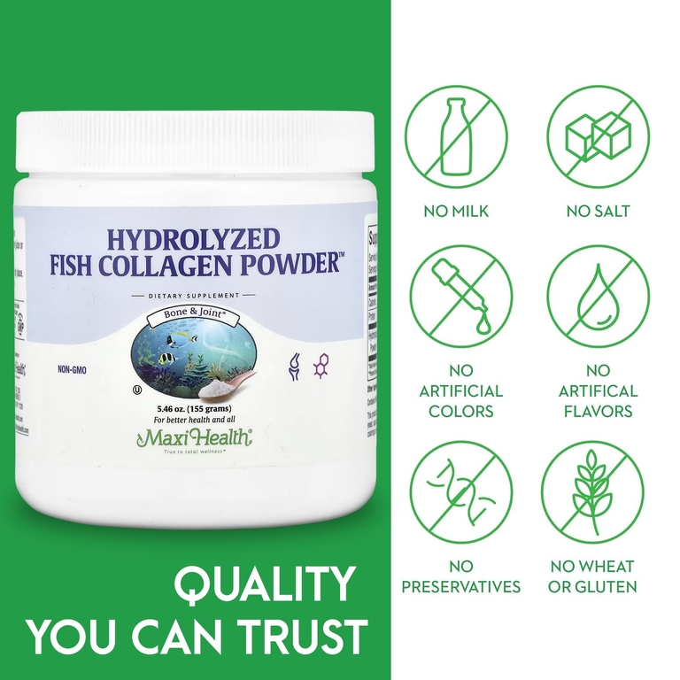Maxi Health, Hydrolyzed, порошок из рыбьего коллагена ™, 155 г (5,46 унции)