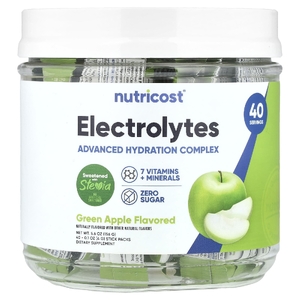 Nutricost, Электролиты, улучшенный комплекс для увлажнения, зеленое яблоко, 40 пакетиков по 4 г (0,1 унции)