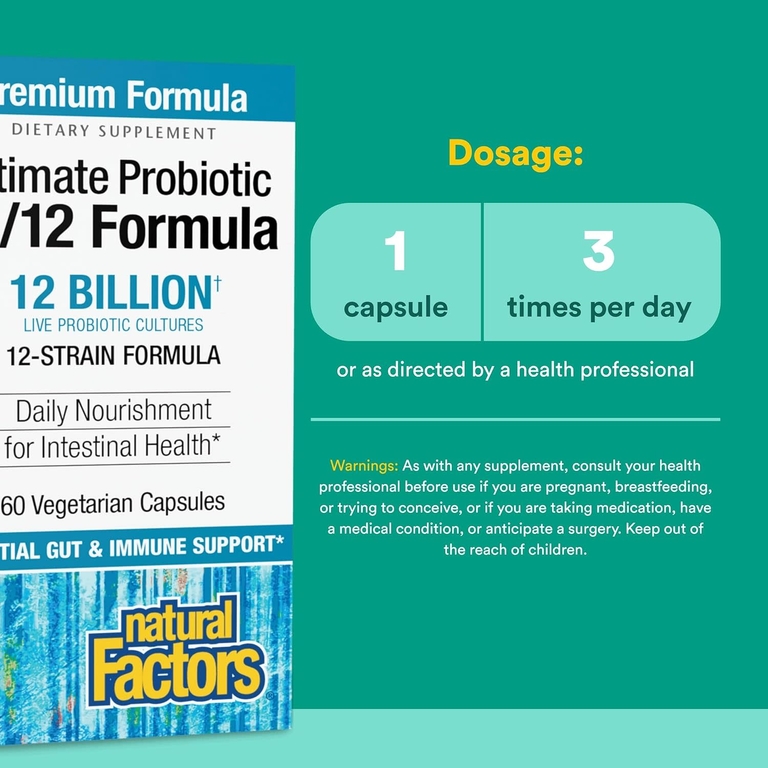Natural Factors, Улучшенная формула пробиотиков 12/12, 12 млрд, 60 вегетарианских капсул