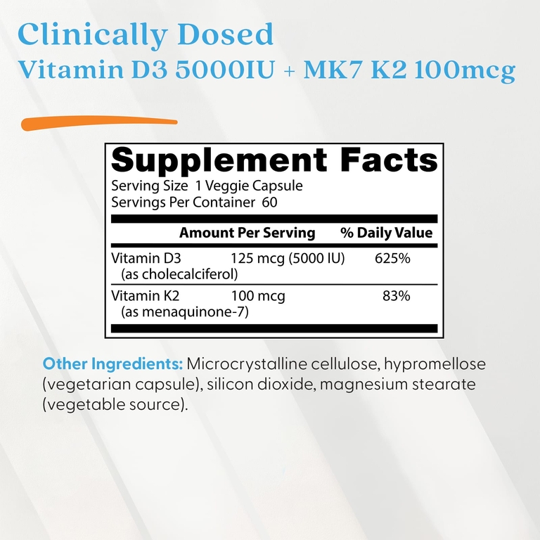Doctor's Best, Витамин D3 + K2, МК-7, 60 растительных капсул