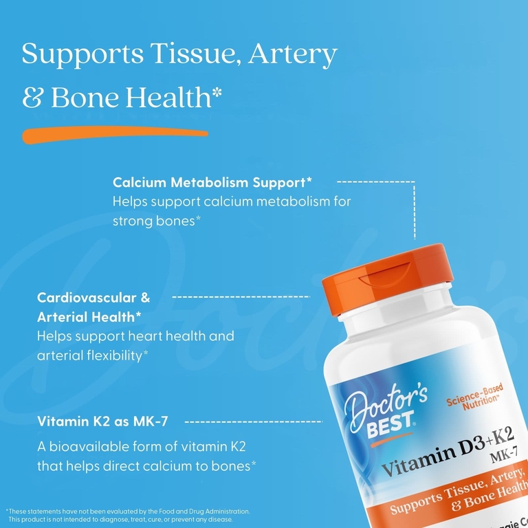 Doctor's Best, Витамин D3 + K2, МК-7, 60 растительных капсул