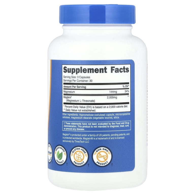 Nutricost, Magtein®, L-треонат магния, 90 капсул (666 мг на капсулу)