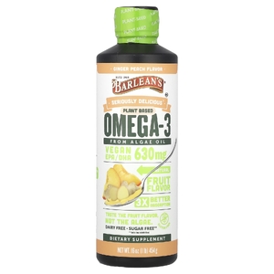 Barlean's, Seriously Delicious®, омега-3 на растительной основе из масла водорослей, имбирь и персик, 630 мг, 454 г (16 унций)