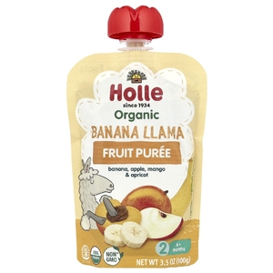 Holle, Органическое фруктовое пюре, банановая лама, от 6 месяцев, банан, яблоко, манго и абрикос, 100 г (3,5 унции)