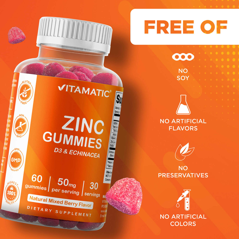 Vitamatic, Жевательные мармеладки с цинком, ягодное ассорти, 60 жевательных таблеток