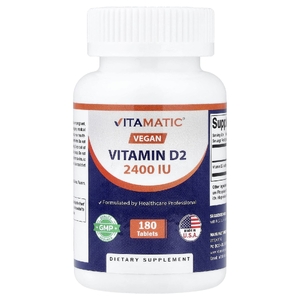 Vitamatic, веганский витамин D2, 60 мкг (2400 МЕ), 180 таблеток