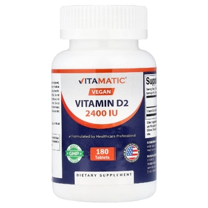 Vitamatic, веганский витамин D2, 60 мкг (2400 МЕ), 180 таблеток