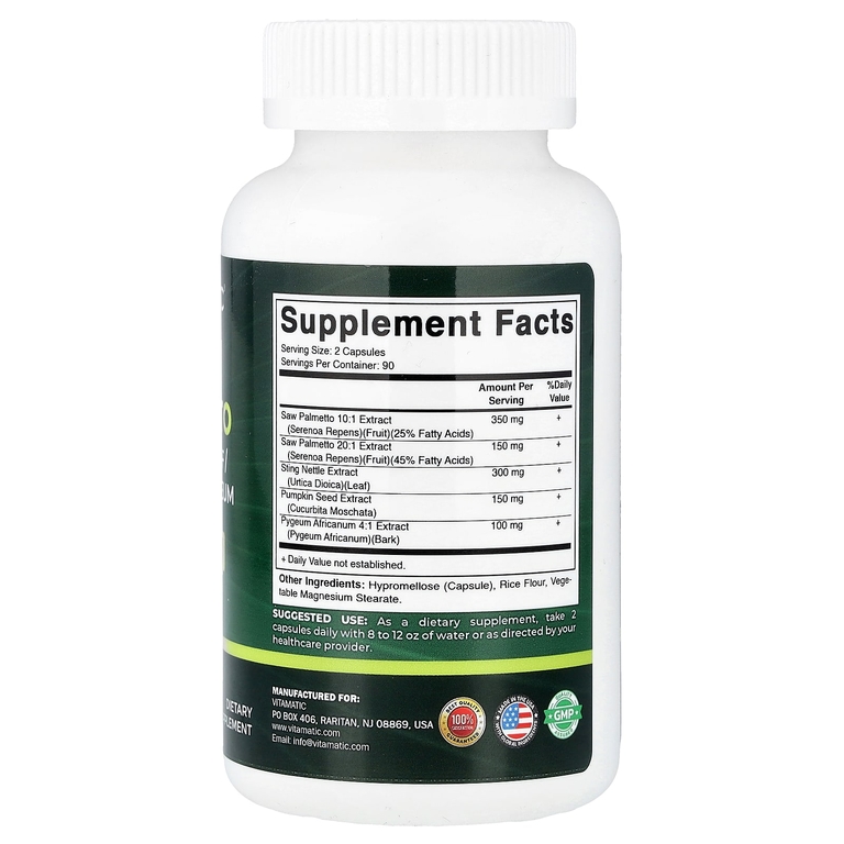Vitamatic, Пальма сереноа + листья крапивы / тыква / пигеум, 180 растительных капсул