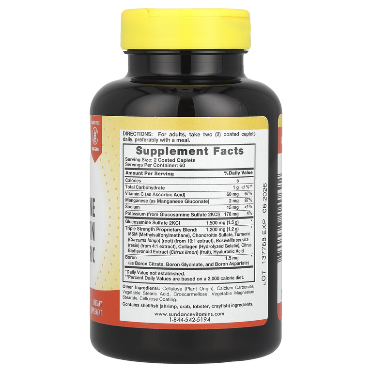 Sundance Vitamins, Глюкозамин, хондроитин, МСМ и куркума, тройная сила действия, 120 капсул, покрытых оболочкой