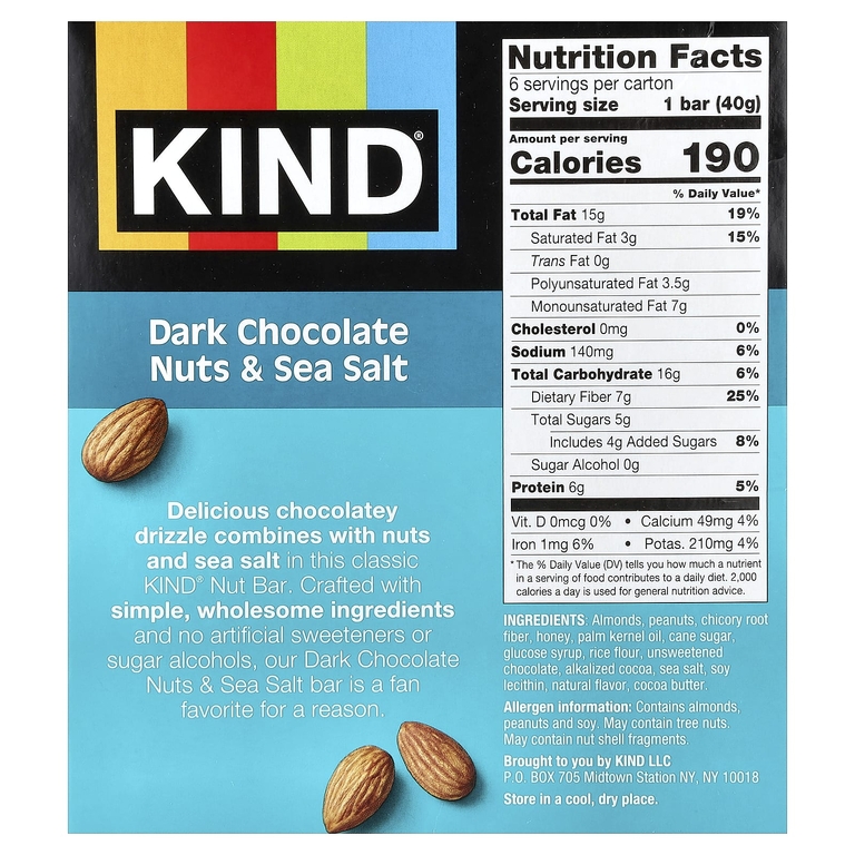 KIND Bars, Протеиновые батончики, темный шоколад, орехи и морская соль, 6 батончиков по 40 г (1,4 унции)