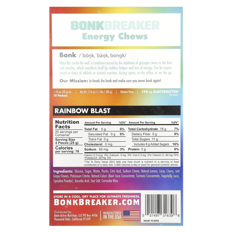 Bonk Breaker, Energy Chews, Rainbow Blast, 10 пакетиков по 50 г (1,76 унции) (Товар снят с продажи) 