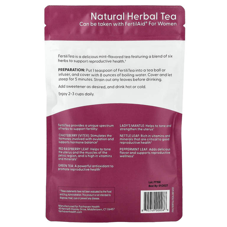 Fairhaven Health, листовой чай, для поддержки фертильности, вкус мяты, 3 унции