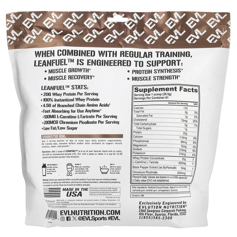 EVLution Nutrition, LeanFuel ™, шоколад, 1,81 кг (4 фунта)