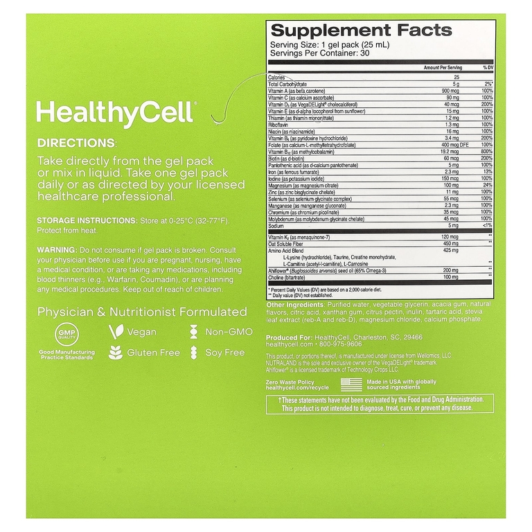 HealthyCell, Daily Multi + железо и омега-3, персик и манго, 30 гели, 25 мл (0,84 жидк. унции)
