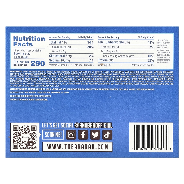 The Anabar, The Protein-Packed Candy Bar®, Monster Cookie Crunch, 12 батончиков по 68 г (2,39 унции)