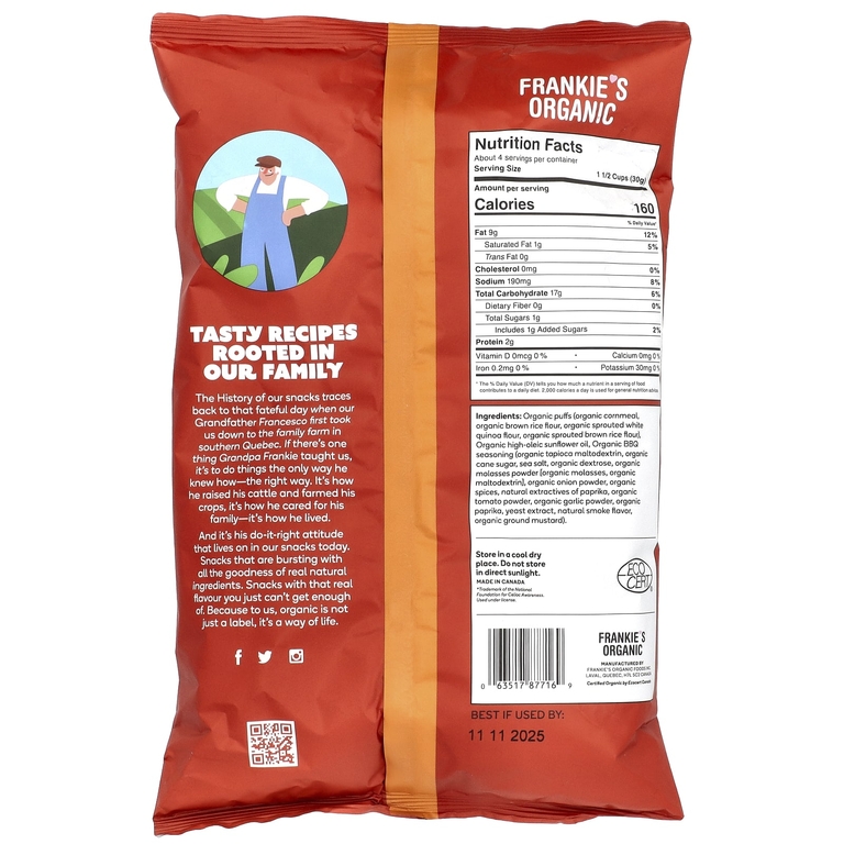 Frankie's Organic, Слойки, барбекю, 113 г (4 унции) (Товар снят с продажи) 