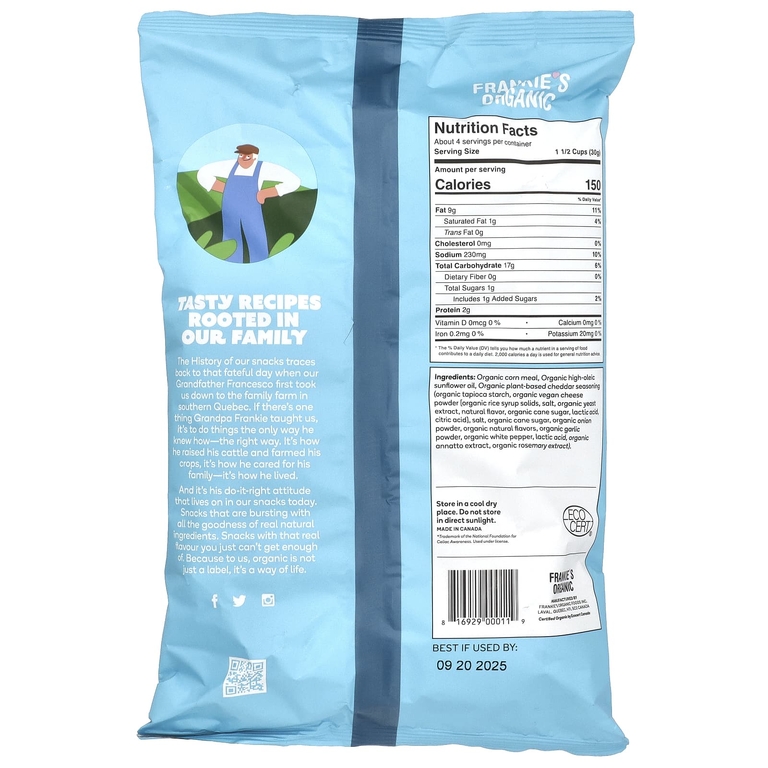 Frankie's Organic, Растительные таблетки, веганский чеддер, 113 г (4 унции) (Товар снят с продажи) 