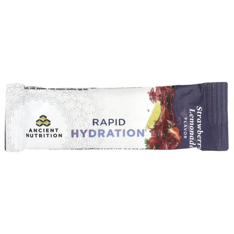 Ancient Nutrition, Rapid Hydration, клубничный лимонад, 15 упаковок в виде стиков, по 6,1 г (0,2 унции)