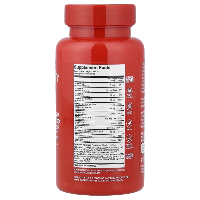 HAIRtamin, Advanced Formula, 30 веганских капсул