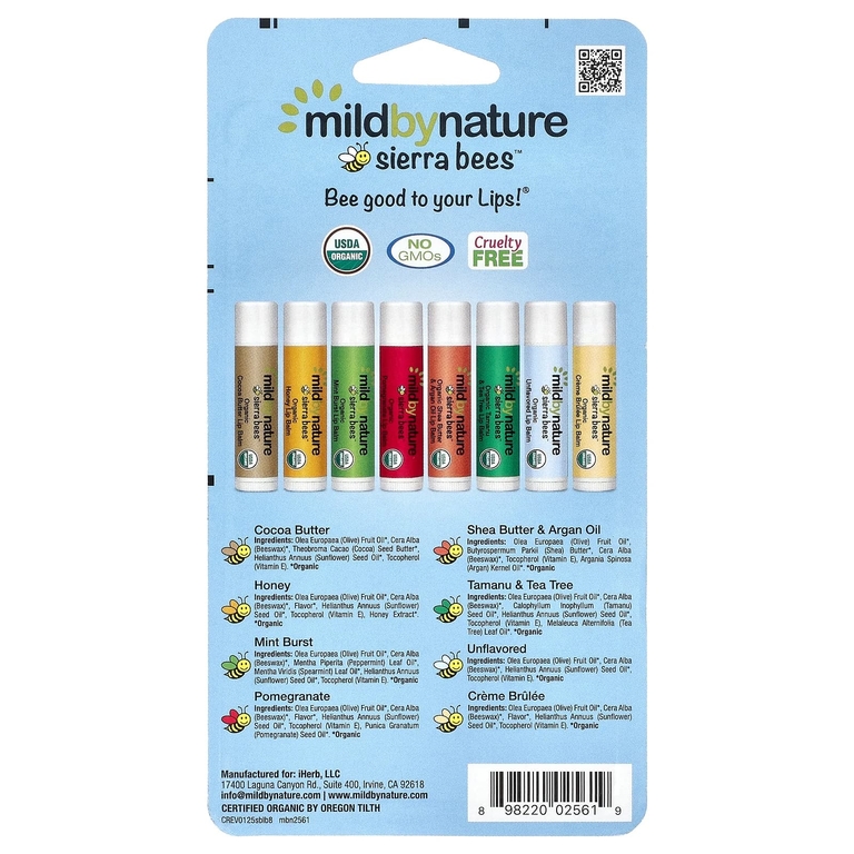 Mild By Nature, Sierra Bees™, набор органических бальзамов для губ, 8 шт. по 4,25 г (0,15 унции)