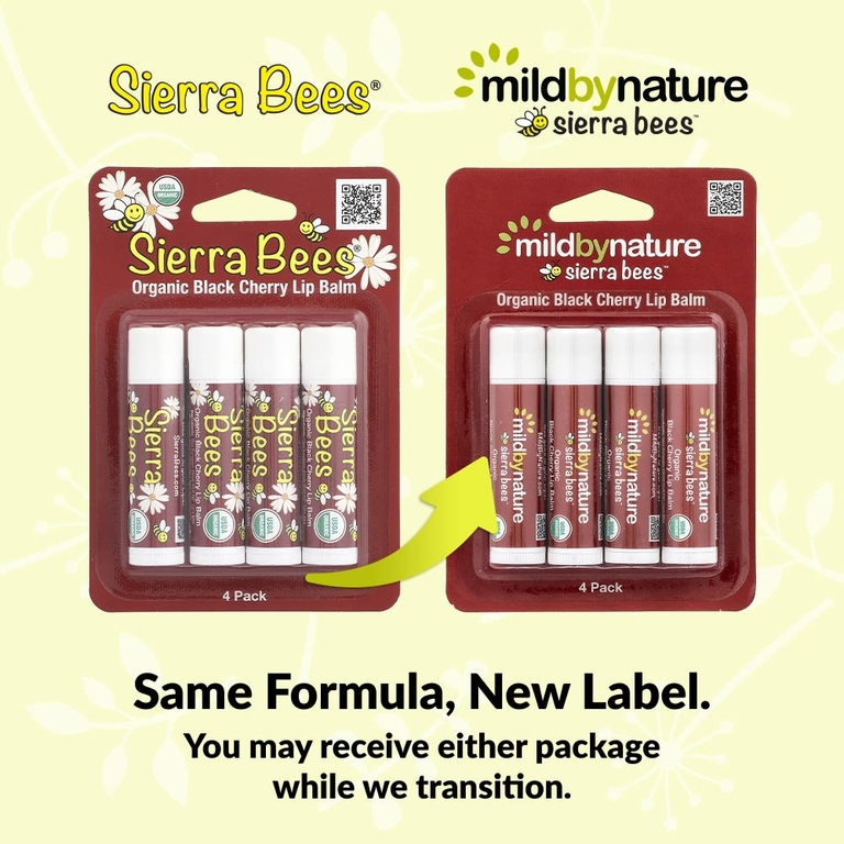 Mild By Nature, Sierra Bees™, органические бальзамы для губ, черешня, упаковка из 4 шт. по 4,25 г (0,15 унции)