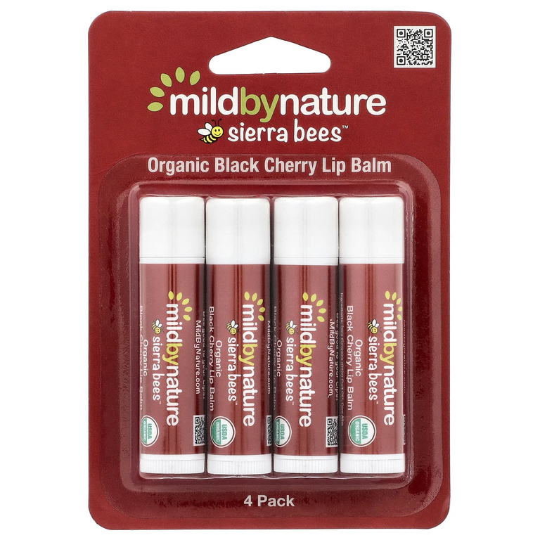 Mild By Nature, Sierra Bees™, органические бальзамы для губ, черешня, упаковка из 4 шт. по 4,25 г (0,15 унции)