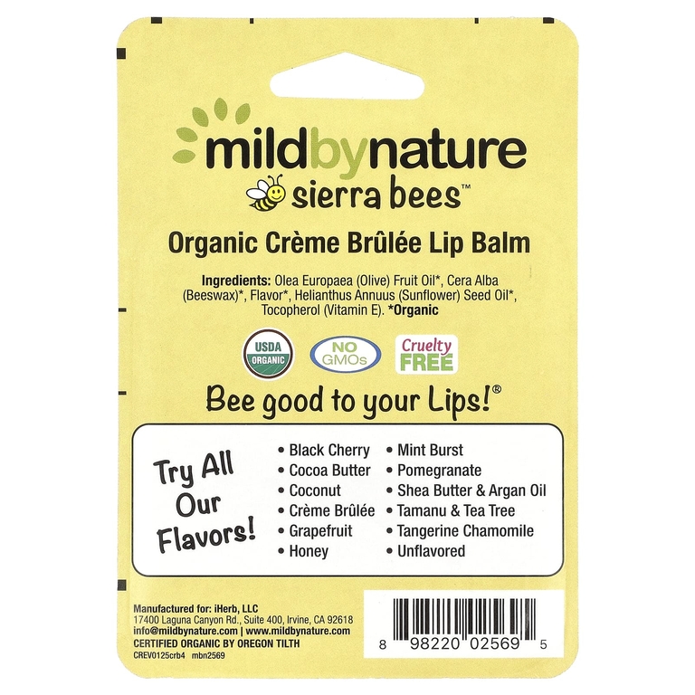 Mild By Nature, Sierra Bees™, органические бальзамы для губ, крем-брюле, 4 шт. по 4,25 г (0,15 унции)