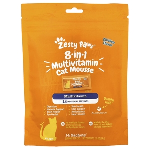 Zesty Paws, Мультивитаминный мусс для кошек 8 в 1, для всех возрастов, с курицей, 14 пакетиков по 6 г (0,2 унции)