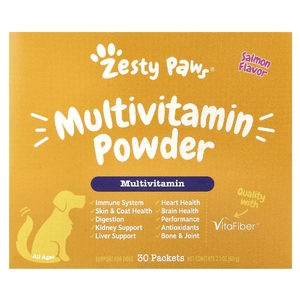 Zesty Paws, Мультивитаминный порошок, для собак, для всех возрастов, с лососем, 30 пакетиков, 60 г (2,1 унции)