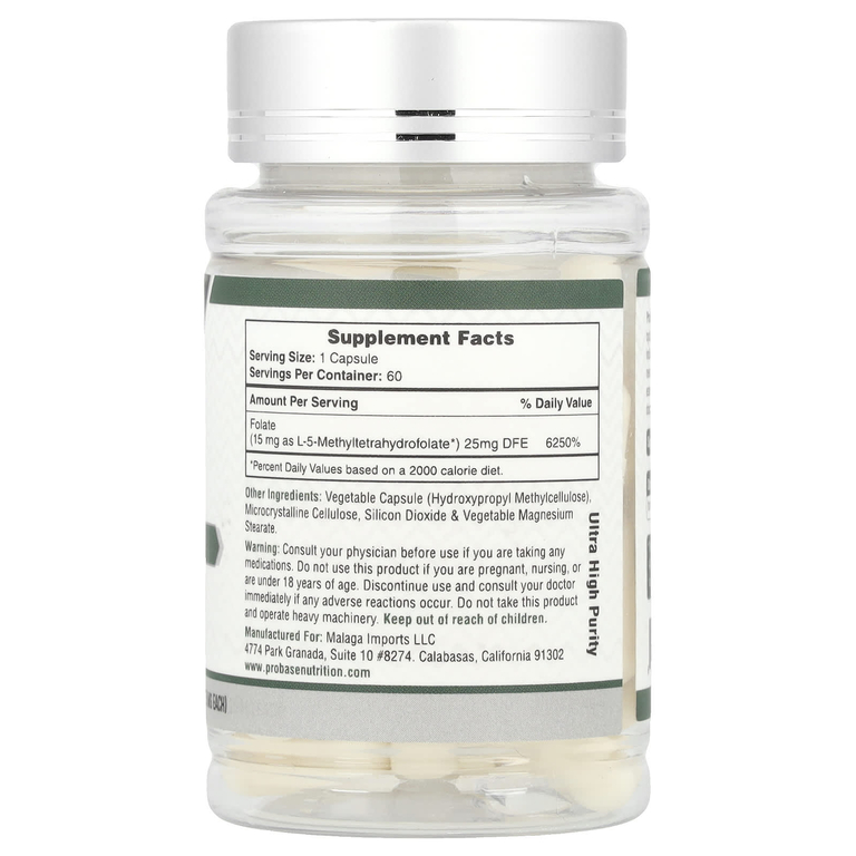 Probase Nutrition, L-метилфолат 5-МТГФ, 15 мг, 60 капсул