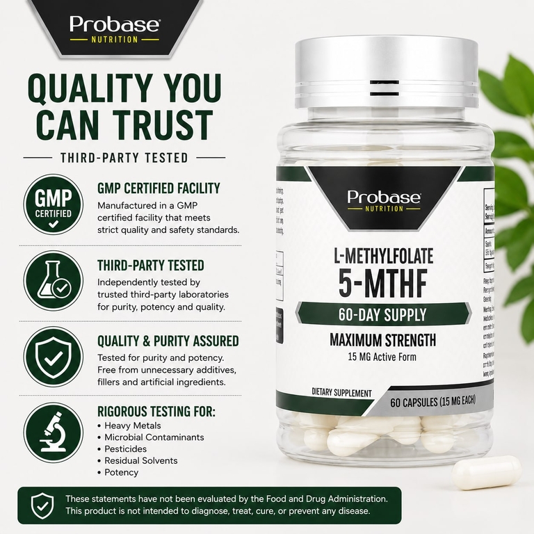 Probase Nutrition, L-метилфолат 5-МТГФ, 15 мг, 60 капсул