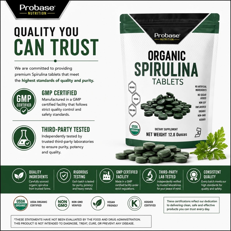 Probase Nutrition, Таблетки из органической спирулины, 12,8 унции