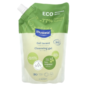 Mustela, Eco Recharge Refill, семейный, очищающий гель, для волос и тела, без отдушек, 400 мл