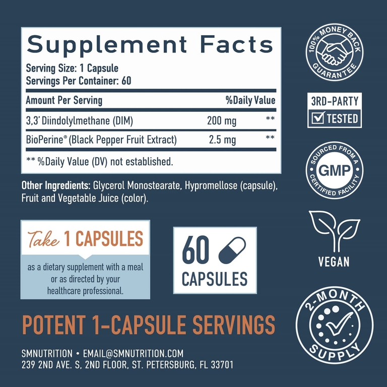 SMNutrition, DIM бусинки с BioPerine®, 60 капсул