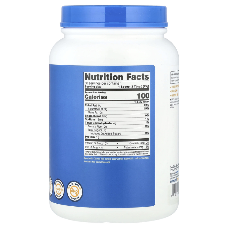Nutricost, Сухое кокосовое молоко, без добавок, 907 г (32,4 унции)