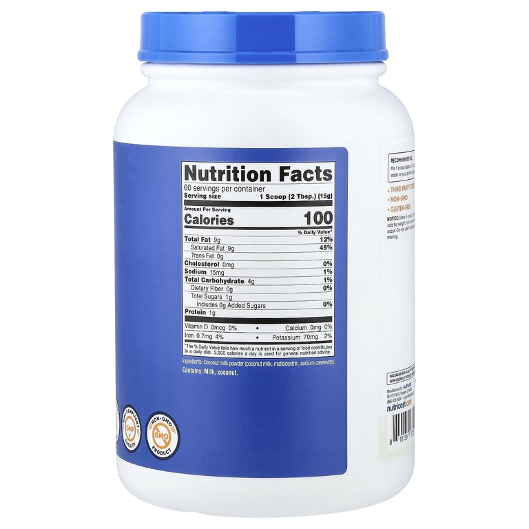 Nutricost, порошок с кокосовым молоком, без вкуса, 907 г (2 фунта)