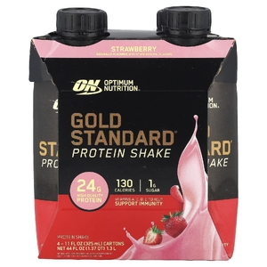 Optimum Nutrition, Протеиновый коктейль Gold Standard®, клубника, 4 коробки по 325 мл (11 жидк. Унций)