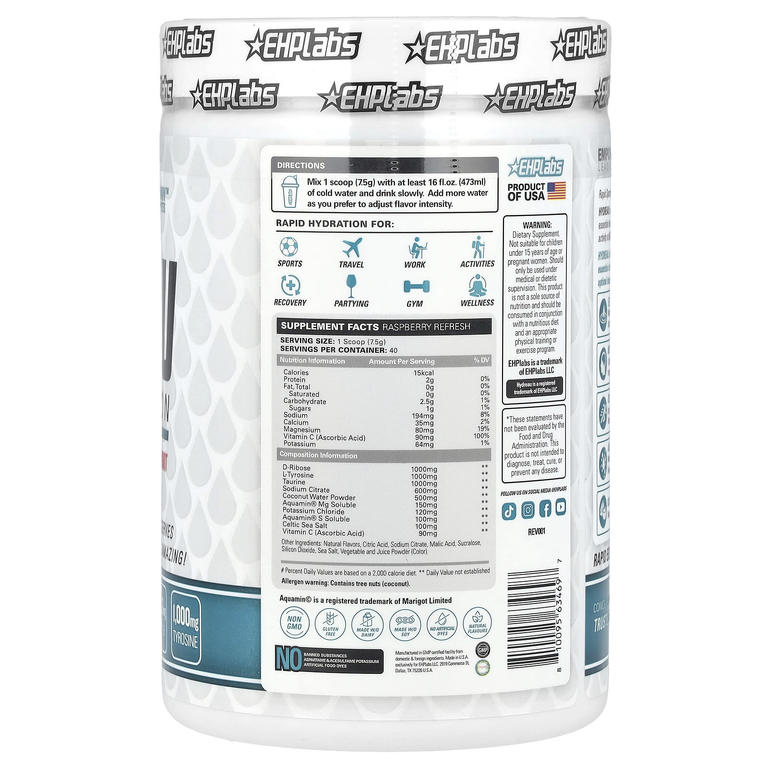 EHPlabs, Hydreau Sports Hydration, малиновое освежение, 300 г (10,58 унции)