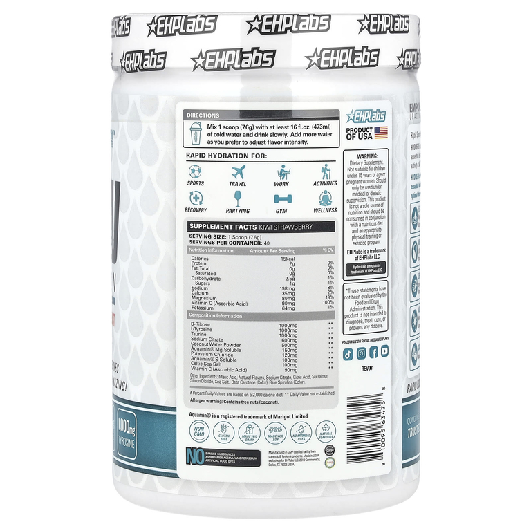 EHPlabs, Hydreau Sports Hydration, киви и клубника, 304 г (10,7 унции)