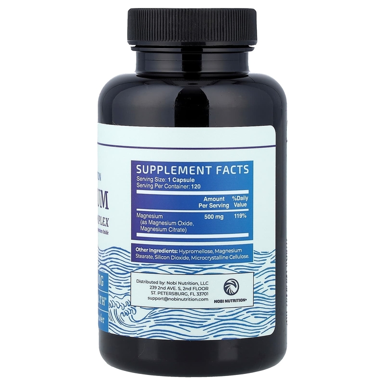 Nobi Nutrition, Комплекс цитрата магния для максимального усвоения, 500 мг, 120 капсул