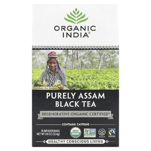 Organic India, Черный чай Purely Assam, 18 пакетиков для заваривания, 32,4 г (1,14 унции)