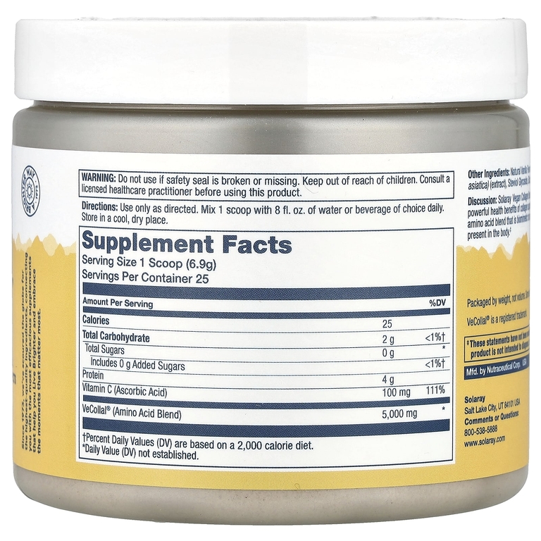 Solaray, Vegan Collagen Booster Powder, натуральная ваниль, 173 г (6,1 унции)
